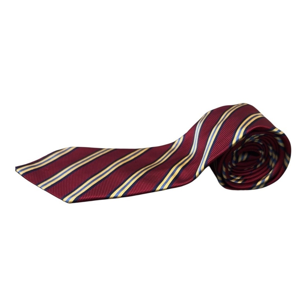 Brooks Brothers 346 Pure‎ Silk Luxury Necktie Burgundy Gold Blue Striped Tie